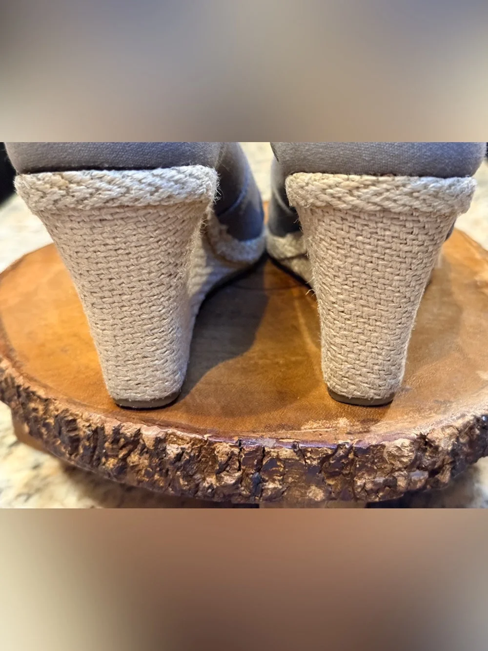 TOMS Gray Canvas Peep Toe Espadrille Wedge Heels Women’s Size 9 EU 40 Casual Com